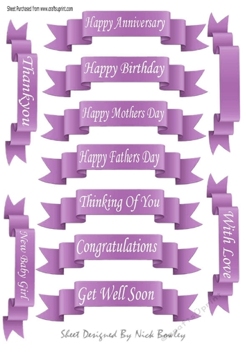 11 White sentiment scroll tags in lilac