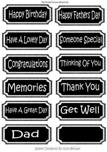 Black tags with white sentiments