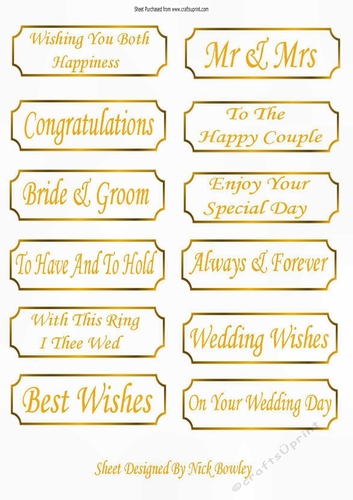 12 Gold wedding sentiment tags