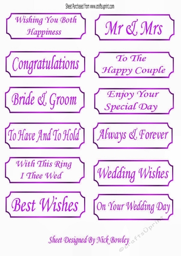 12 purple wedding sentiment tags