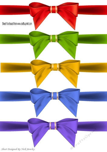 5 Lovely coloured border bows with gold edging (set one)