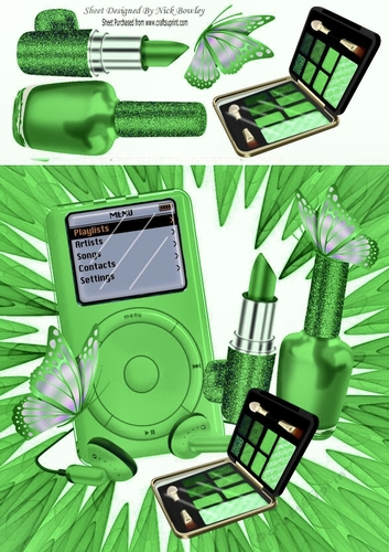 Green MP3 Player, with ladies Accessories & butterflies 8x8