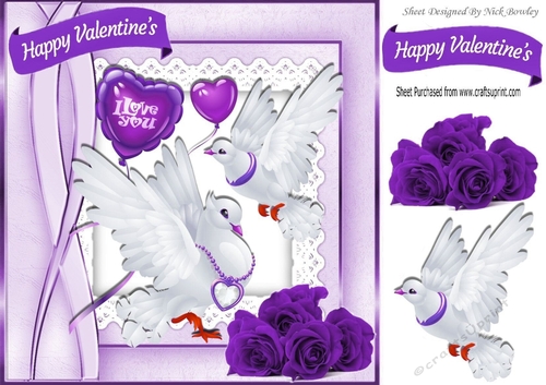 pretty white doves & purple roses for my valentine with love 8x8