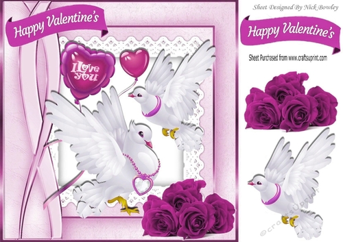 pretty white doves & pink roses for my valentine with love 8x8