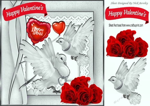 pretty silver doves & red roses for my valentine with love 8x8