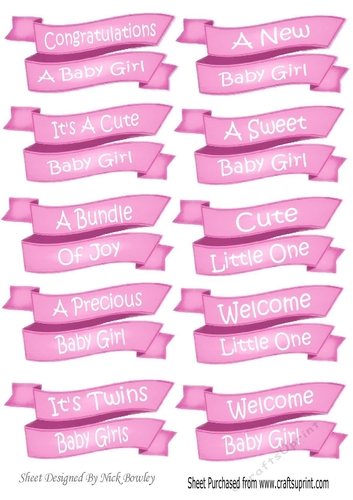 Lovely double banner tags in pink for baby girl
