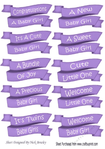 Lovely double banner tags in lilac for baby girl