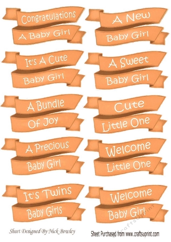 Lovely double banner tags in peach for baby girl