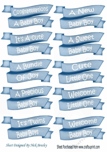 Lovely double banner tags in blue for baby boy