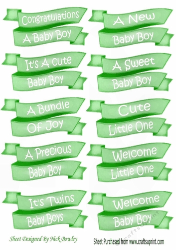 Lovely double banner tags in green for baby boy