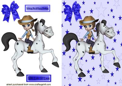Cute Little Girl with Hat & Cartoon Horse