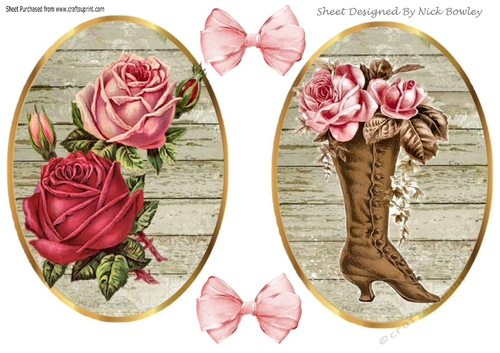 beautiful wood effect toppers with vintage roses and boot