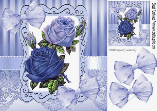 pretty vintage blue shades of roses with bows & lace 8x8