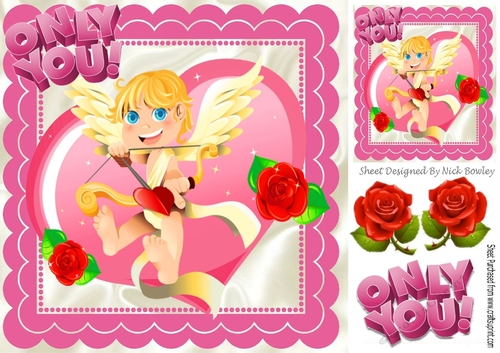 Cute cherub with red roses for only you! 8x8