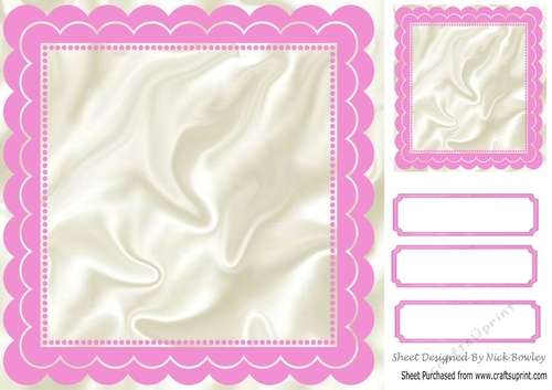 scalloped pink and satin 8x8 frame with topper & tags