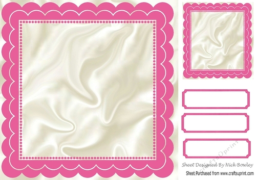 scalloped cerise and satin 8x8 frame with topper & tags