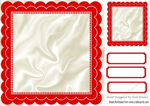 scalloped red and satin 8x8 frame with topper & tags