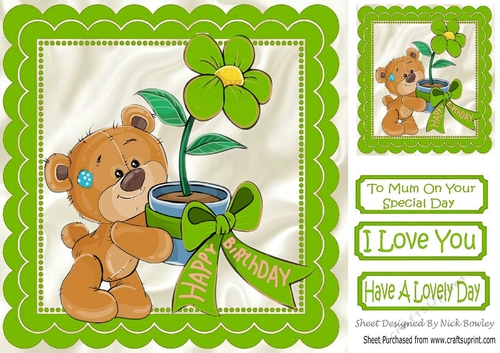 Special teddy with green flowers for someone special 8x8