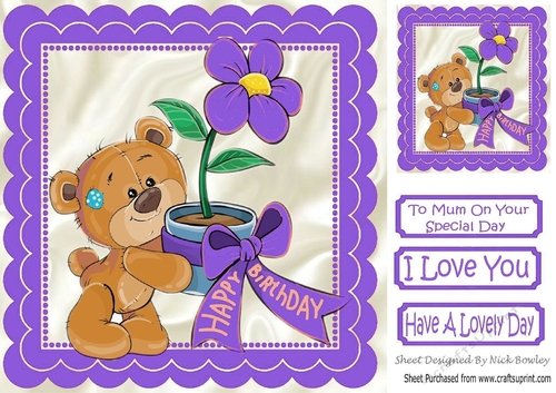 Special teddy with purple flowers for someone special 8x8