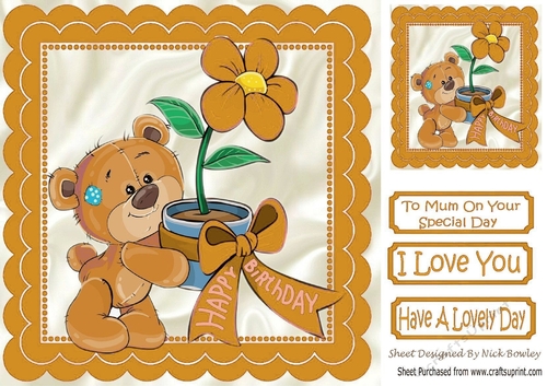 Special teddy with gold flowers for someone special 8x8
