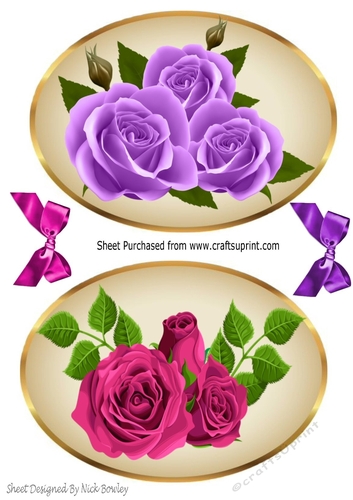 pretty lilac and pink roses in oval frames with bows