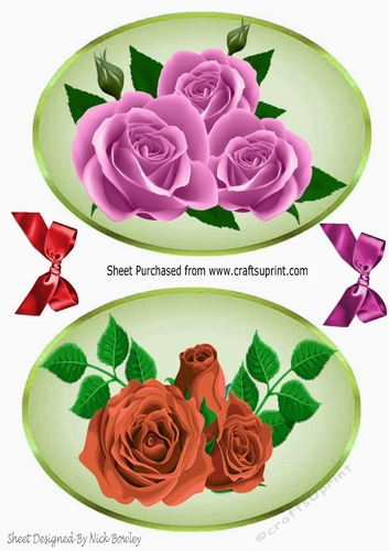 pretty pink and peach roses in oval frames with bows