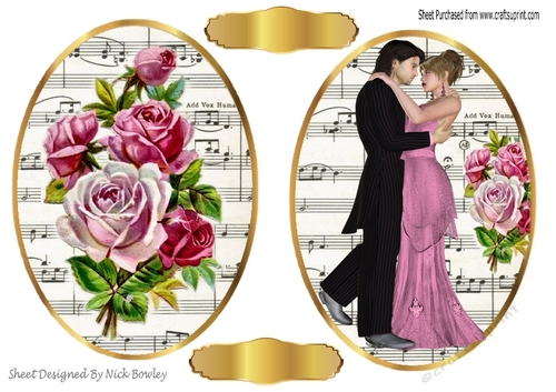 two lovely toppers/card fronts of a couple & vintage roses