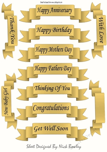 11 black sentiment scroll tags in gold