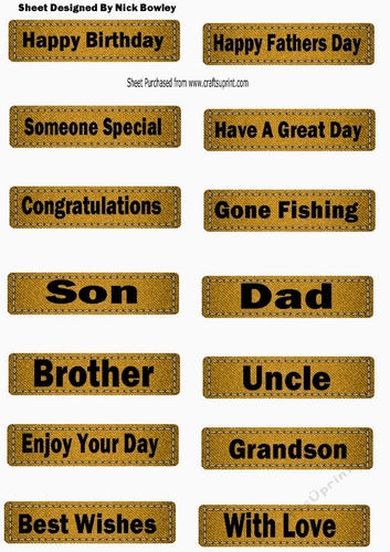 14 Denim Gold (male) tags with black sentiments