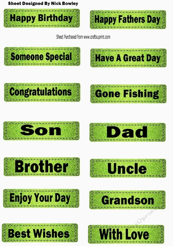 14 Denim Green (male) tags with black sentiments