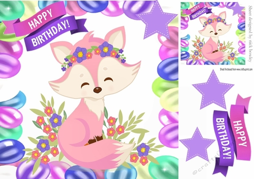 cute pink fox with flowers in balloon frame 8x8