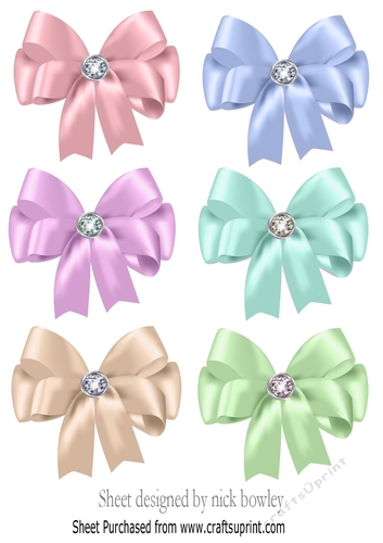 6 pretty pastel bows with diamond centres