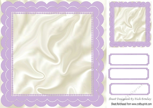 scalloped lilac and satin 8x8 frame with topper & tags