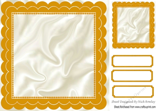 scalloped gold and satin 8x8 frame with topper & tags
