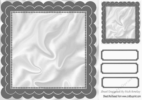 scalloped silver and satin 8x8 frame with topper & tags