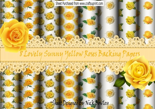 8 Lovely Sunny yellow roses backing papers