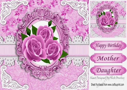 pretty pink roses in vintage frame & lace 8x8