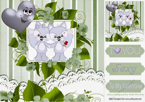 Pair of cute foxes with silver love heart with toony face 8x8
