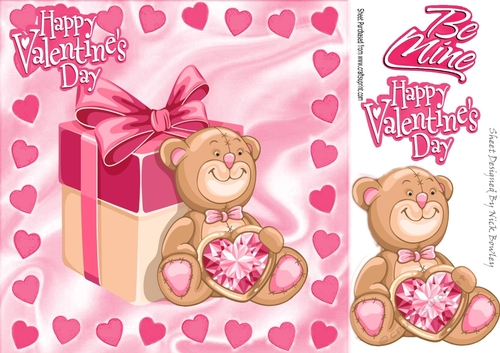 pink hearts and teddy bear 8x8