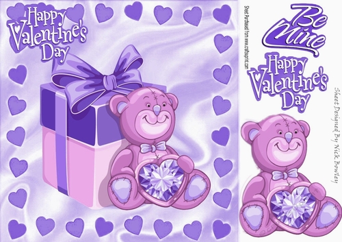 purple hearts and teddy bear 8x8