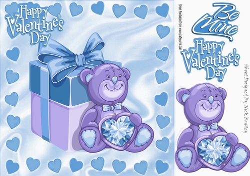 blue hearts and teddy bear 8x8