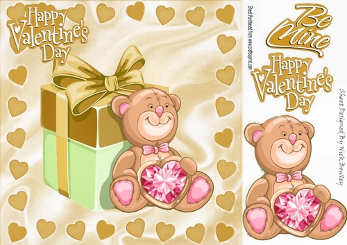 gold hearts and teddy bear 8x8