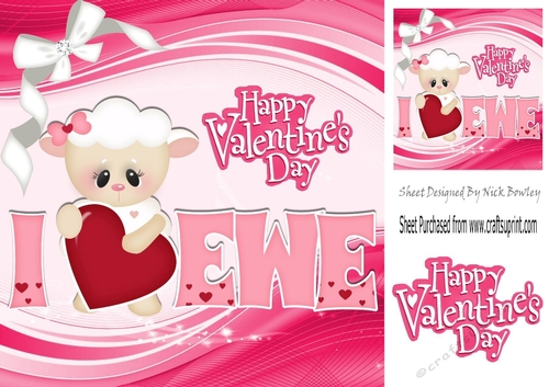 I LOVE EWE! Cute little lamb holding a pink heart 8x8