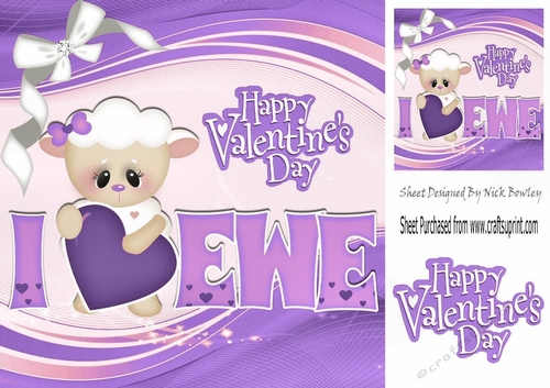 I LOVE EWE! Cute little lamb holding a purple heart 8x8