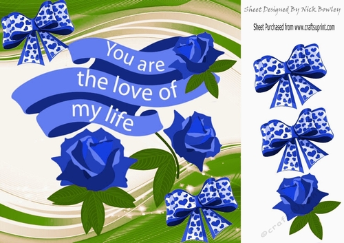 You are the love of my life! with blue heart bows & roses 8x8