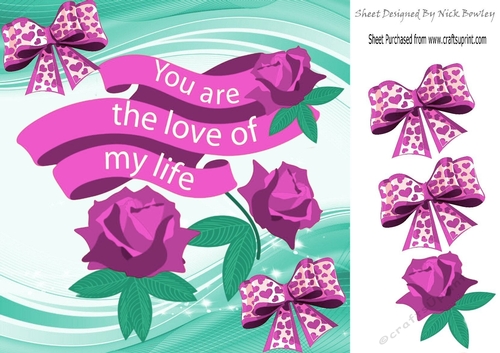 You are the love of my life! with pink heart bows & roses 8x8