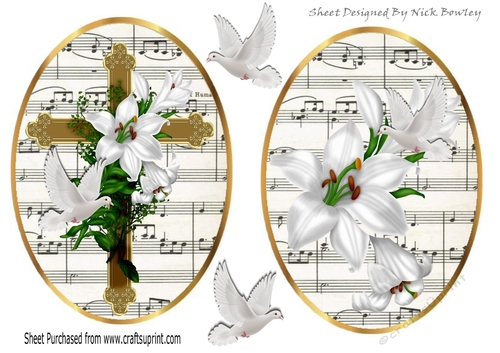 two lovely sympathy toppers of a cross, white lillies, & doves
