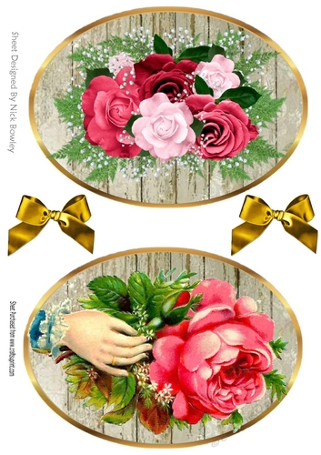 two pretty  vintage roses toppers with gold bows