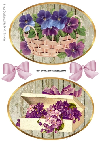 two pretty  vintage lilac flowers/pansies toppers with lilac bows