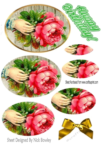 pretty vintage pink roses with a hand  and gold bows oval pyramids